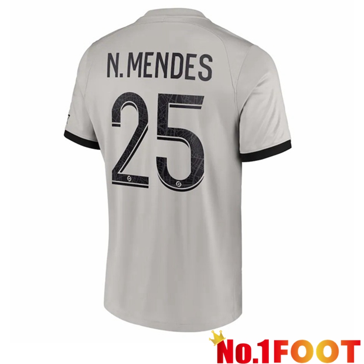 Paris PSG (N.Mendes 25) Soccer Jersey Away Grey 2022/2023