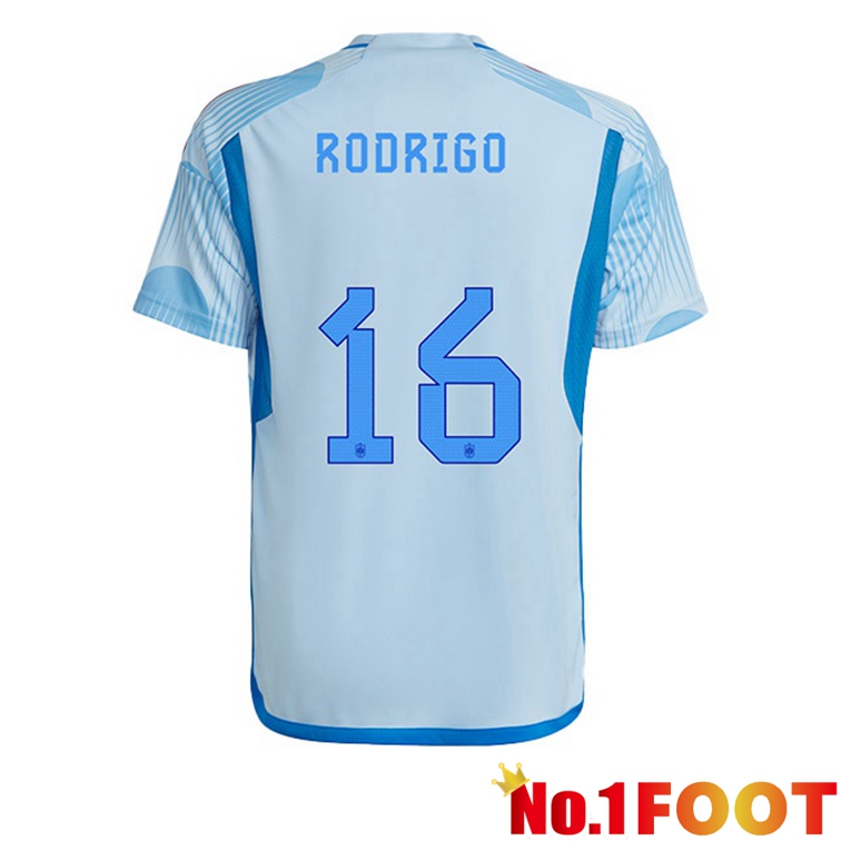 Spain (RODRIGO 16) Soccer Jerseys Away Blue White World Cup 2022