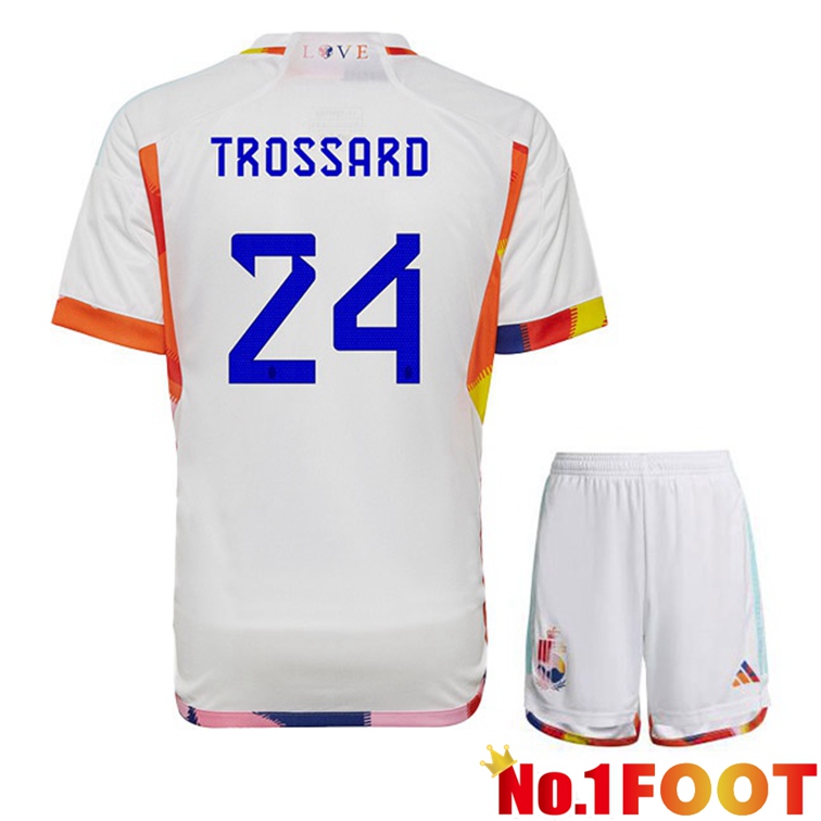 Belgium (TROSSARD 24) Kids Soccer Jerseys Away White World Cup 2022