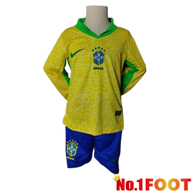 Brazil Kids Home Soccer Jersey Long sleeve 2024/2025