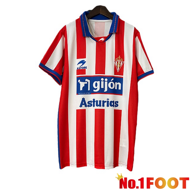 Sporting Gijon Retro Home Football Jersey White Red 2001-2002