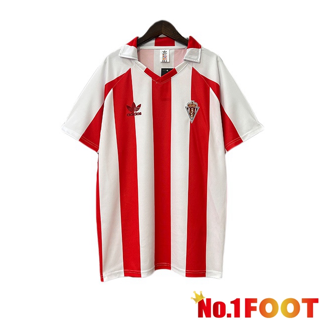 Sporting Gijon Retro Home Soccer Jersey White Red 1986-1987