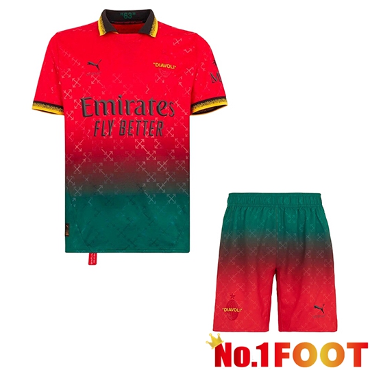 AC Milan Fourth kit Soccer Jersey + Shorts Red 2024/2025