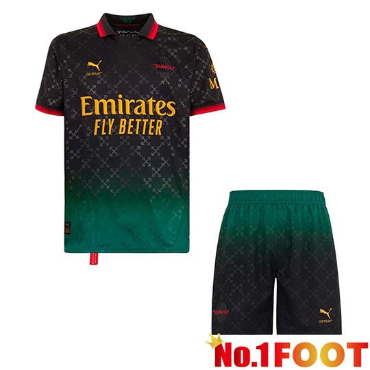 AC Milan Fourth kit Soccer Jersey + Shorts Black 2024/2025
