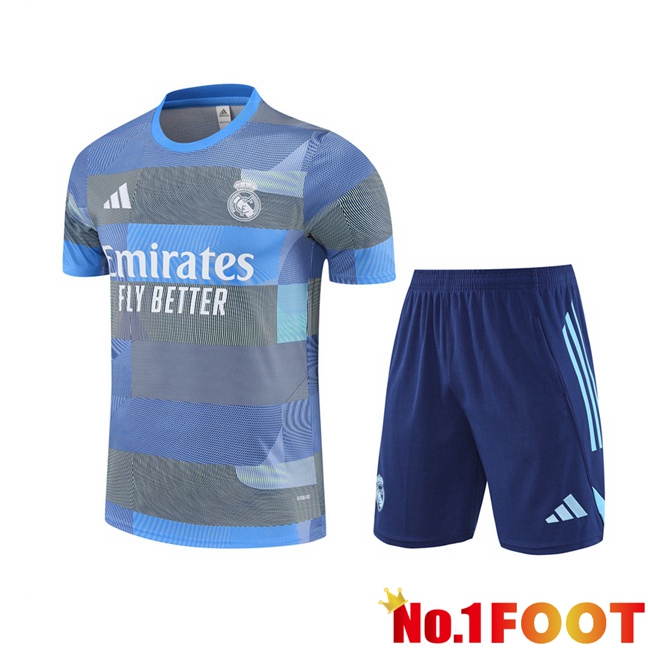 Real Madrid kit Training T Shirt + Shorts Grey Blue 2025/2026