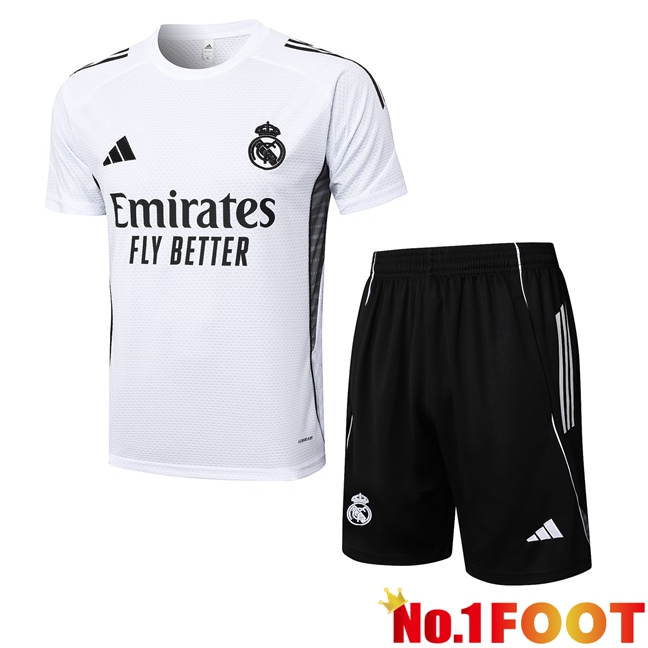 Real Madrid kit Training T Shirt + Shorts White 2025/2026