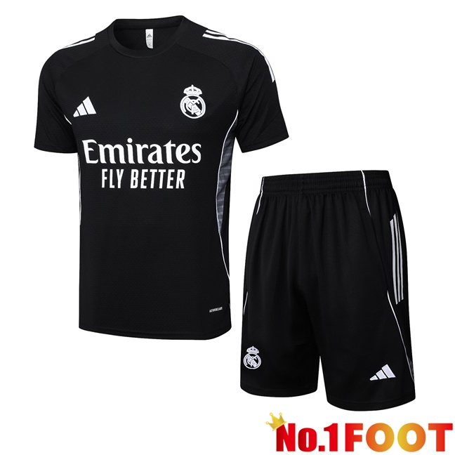 Real Madrid kit Training T Shirt + Shorts Black 2025/2026