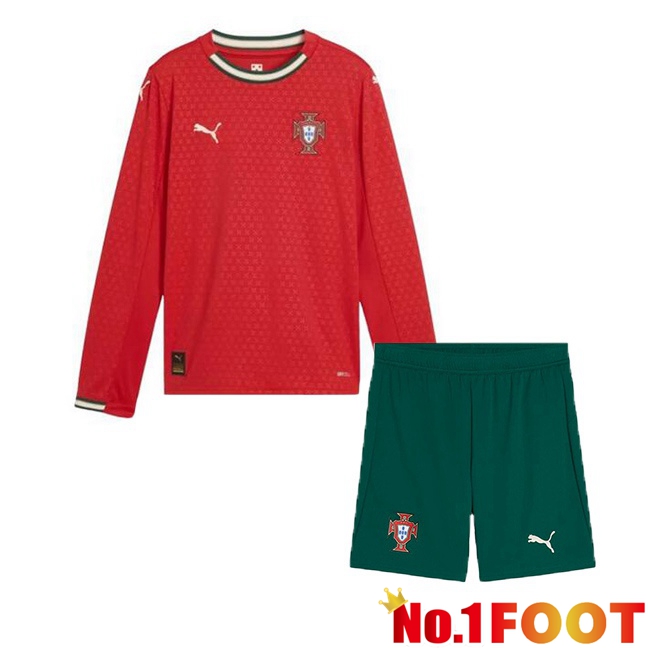 Portugal Kids Home Soccer Jersey Long sleeve Red 2025/2026