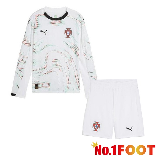 Portugal Kids Away Soccer Jersey Long sleeve White 2025/2026