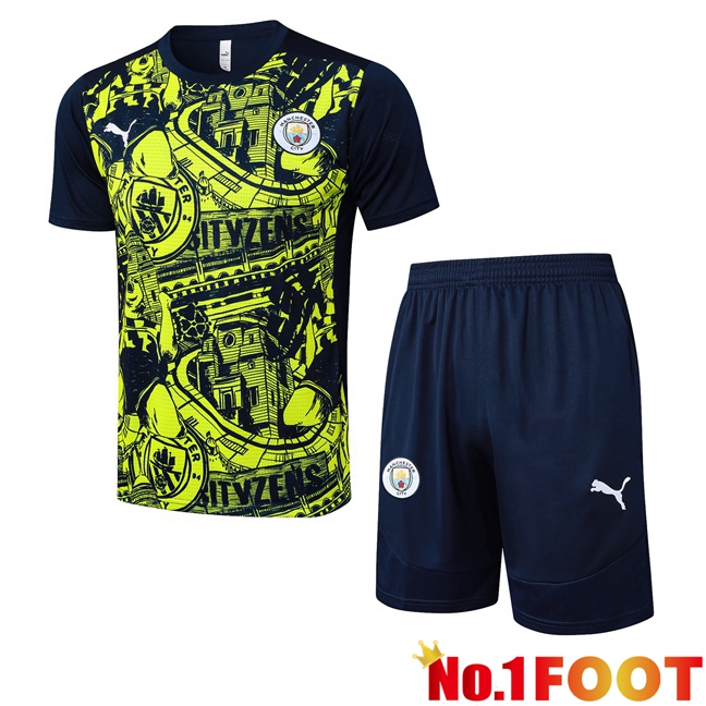 Manchester City kit Training T Shirt + Shorts Blue Royal Yellow 2025/2026