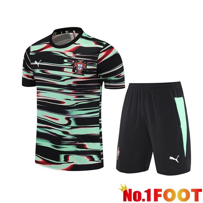 Portugal kit Training T Shirt + Shorts Black Green 2025/2026