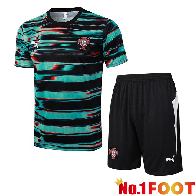 Portugal kit Training T Shirt + Shorts Black Green 2025/2026