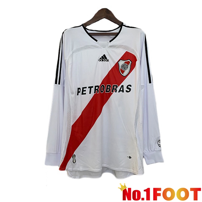 River Plate Retro Home Soccer Jersey Long sleeve White Red 2006-2007