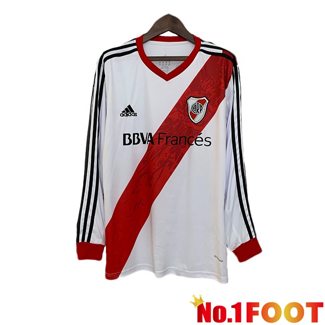 River Plate Retro Home Soccer Jersey Long sleeve White Red 2013-2014