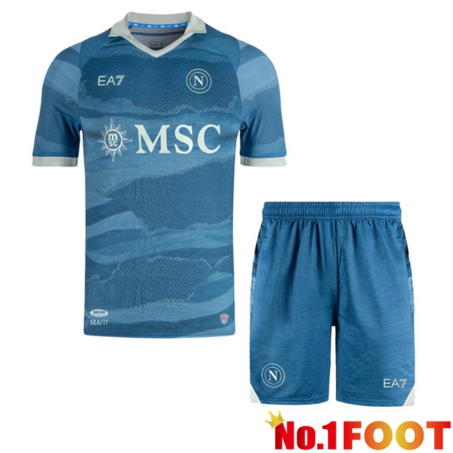SSC Napoli Kids Soccer Jersey Fourth Soccer Jersey Blue 2024/2025