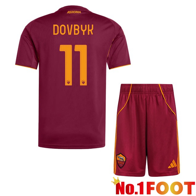 AS Rome (DOVBYK 11) Kids Home Soccer Jersey Red 2025/2026