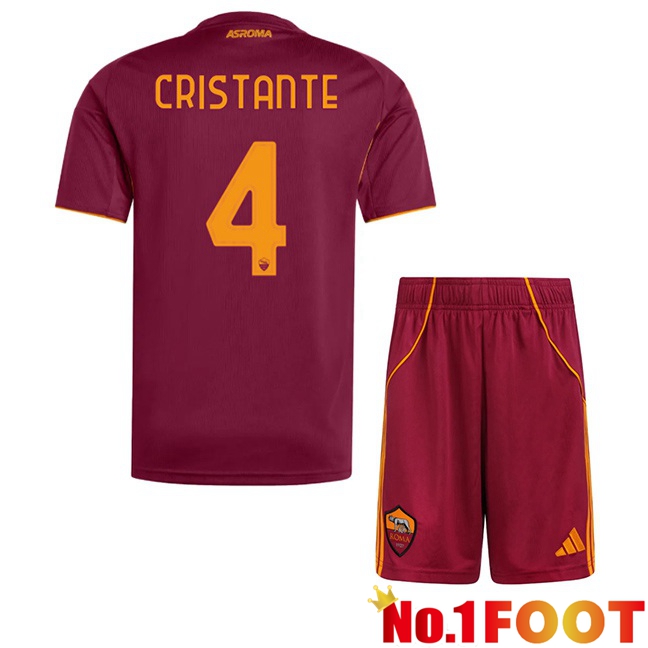 AS Rome (CRISTANTE 4) Kids Home Soccer Jersey Red 2025/2026