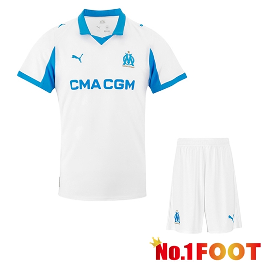 Marseille OM Kids Home Soccer Jersey 2025 2026