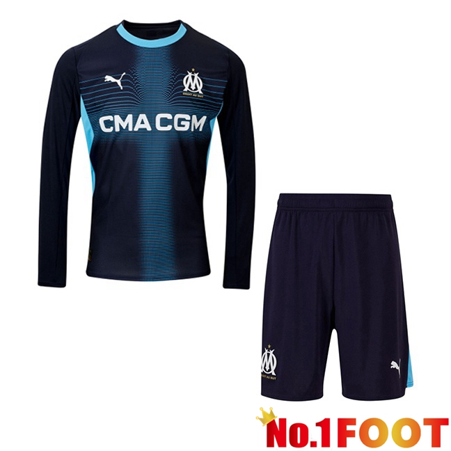 Marseille OM Kids Away Soccer Jersey Long sleeve Blue Royal 2025/2026