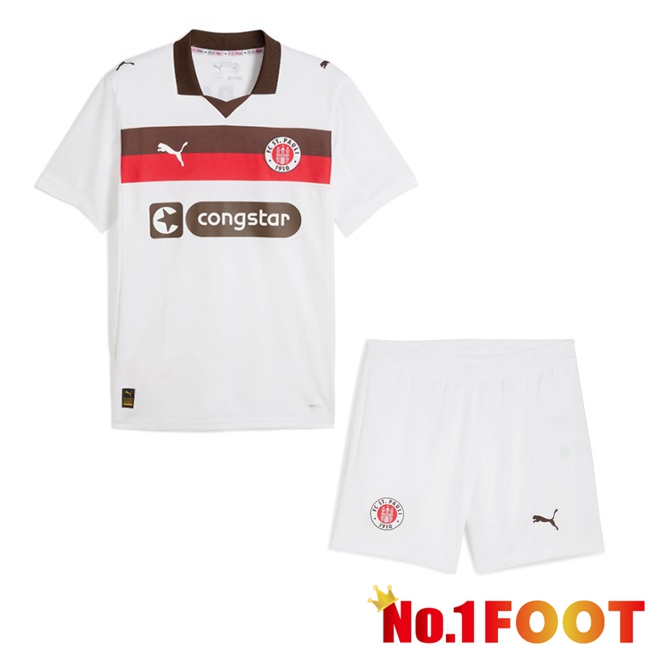 FC St. Pauli Kids Away Soccer Jersey White 2025/2026