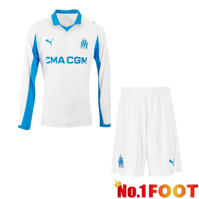 Marseille OM Kids Home Soccer Jersey Long sleeve White 2025/2026