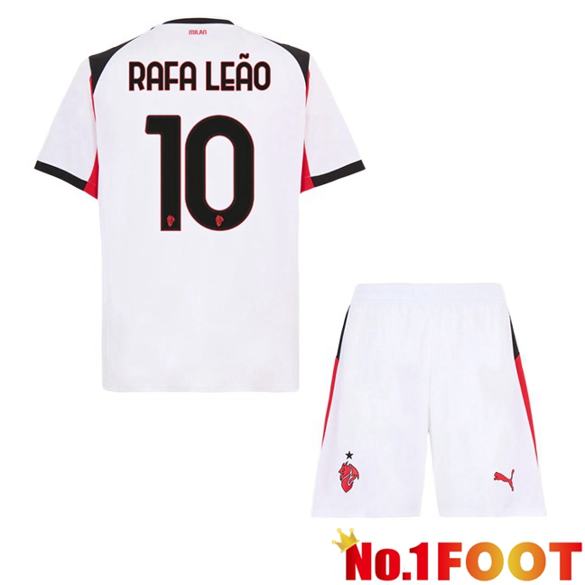 AC Milan (Rafa Leão 10) Kids Away Soccer Jersey White 2025/2026