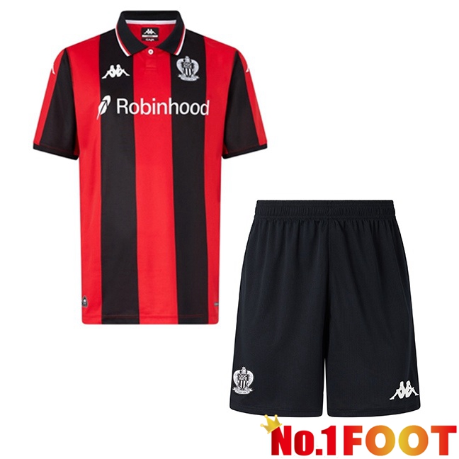 OGC Nice Kids Home Soccer Jersey Red Black 2025/2026