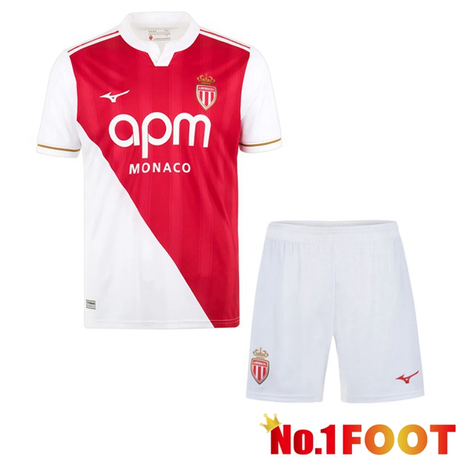 AS Monaco Kids Home Soccer Jersey White Red 2025/2026