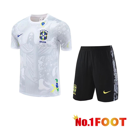 Brésil Kids Training T Shirt White Grey 2025 2026