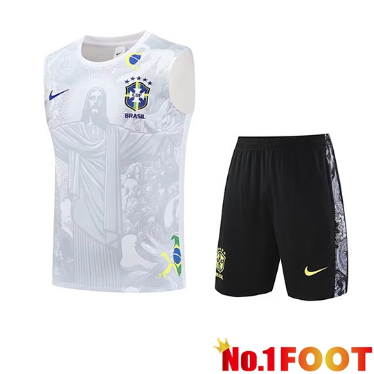 Brésil Kids kit Soccer Vest White Grey 2025 2026