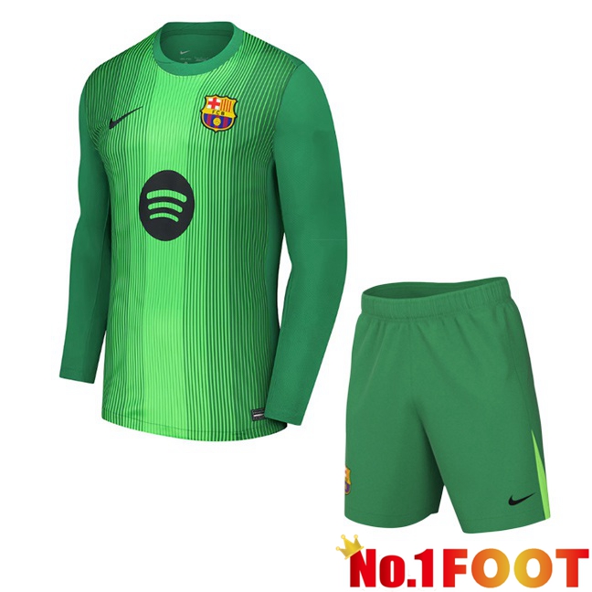FC Barcelona Kids Goalkeeper Soccer Jersey Long sleeve Green 2025/2026
