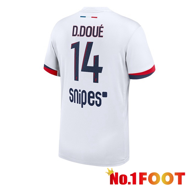 Paris PSG (D. Doué 14) Away Soccer Jersey White 2025/2026