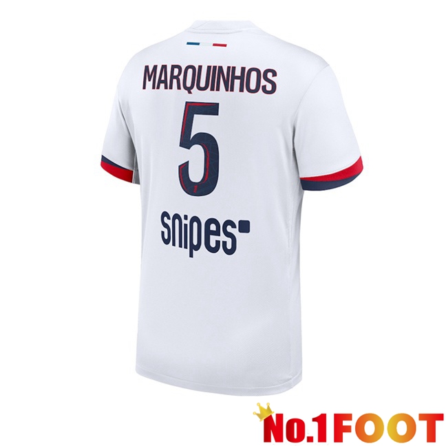 Paris PSG (Marquinhos 5) Away Soccer Jersey White 2025/2026