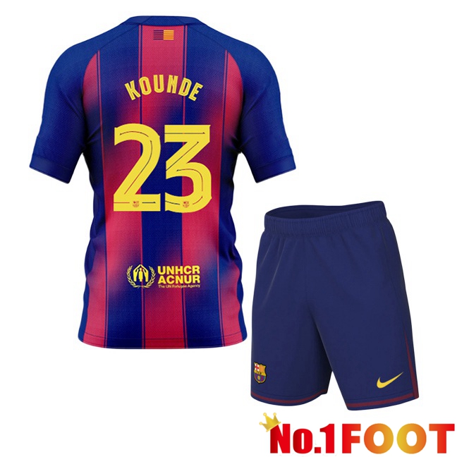 FC Barcelona (KOUNDE 23) Kids Home Soccer Jersey Blue Red 2025/2026