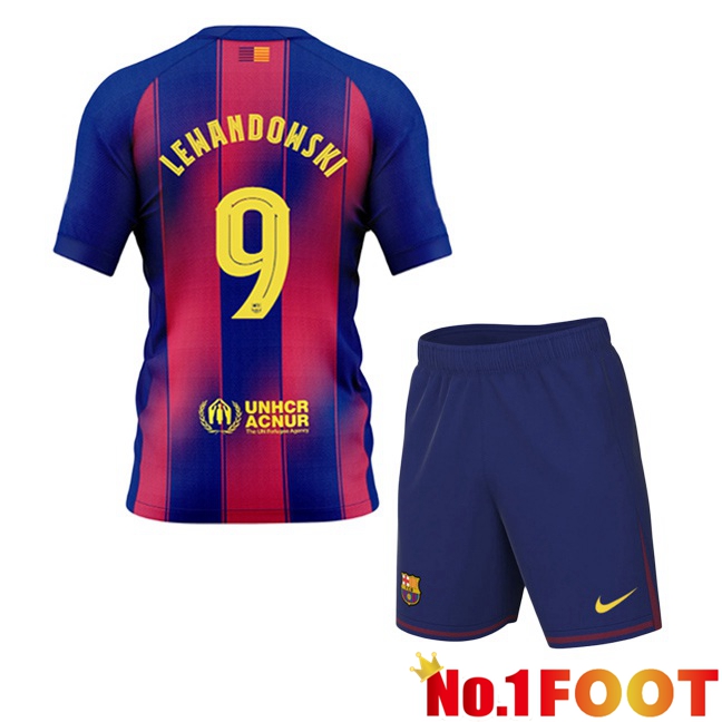 FC Barcelona (LEWANDOWSKI 9) Kids Home Soccer Jersey Blue Red 2025/2026