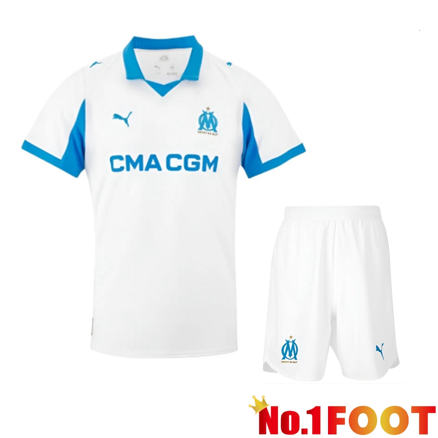 Marseille OM Home kit Soccer Jersey + Shorts 2025 2026