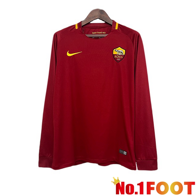 AS Rome Retro Home Soccer Jersey Long sleeve Red 2017-2018