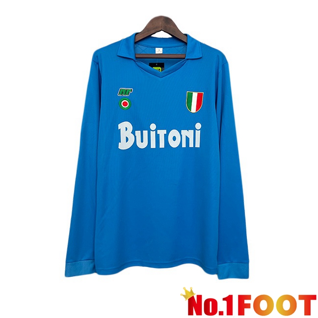 SSC Napoli Retro Home Soccer Jersey Long sleeve Blue 1987-1988