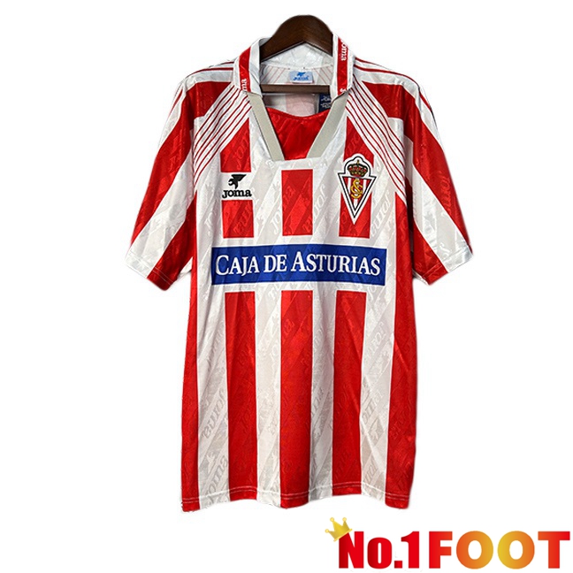 Sporting Gijon Retro Home Soccer Jersey White Red 1994-1995