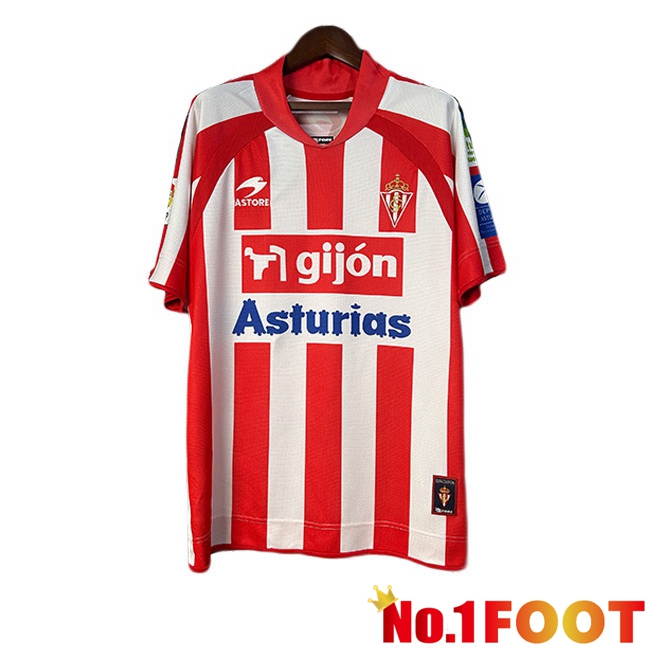 Sporting Gijon Retro Home Soccer Jersey White Red 2008-2009