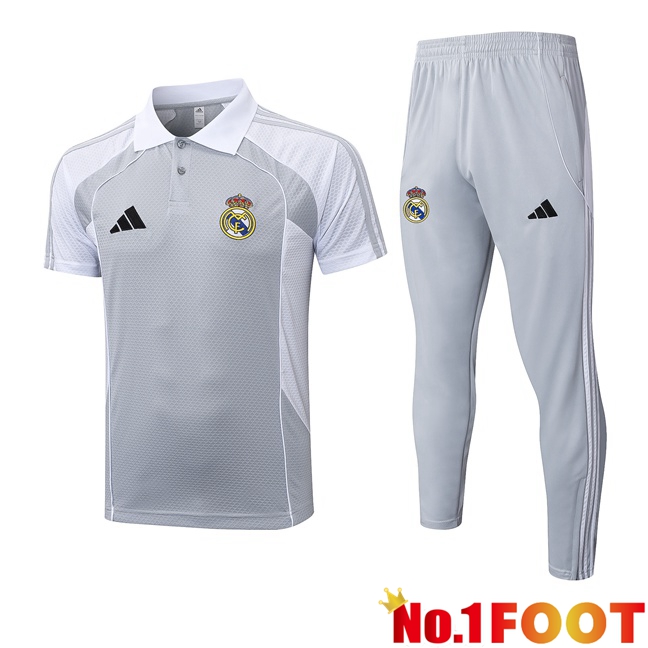 Real Madrid Soccer Polo + Training Pants White Grey 2025/2026