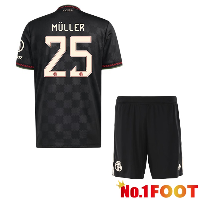 Bayern Munich (Müller 25) Kids Third Soccer Jersey Black 2025/2026