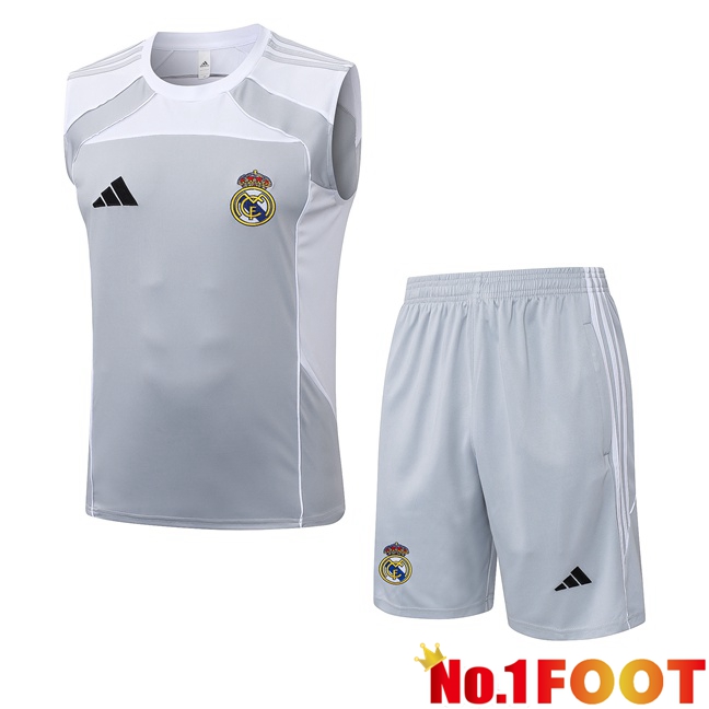 Real Madrid Soccer Vest + Shorts White Grey 2025/2026