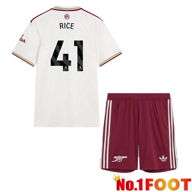 Arsenal (RICE 41) Kids Third Soccer Jersey White 2025/2026