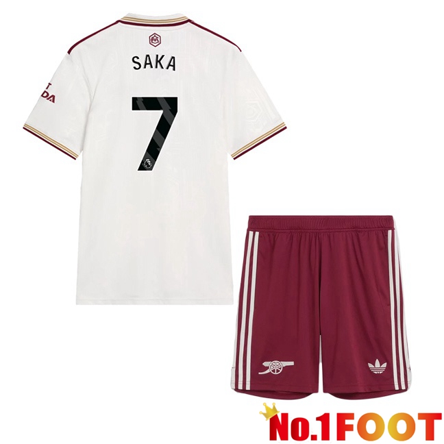 Arsenal (SAKA 7) Kids Third Soccer Jersey White 2025/2026