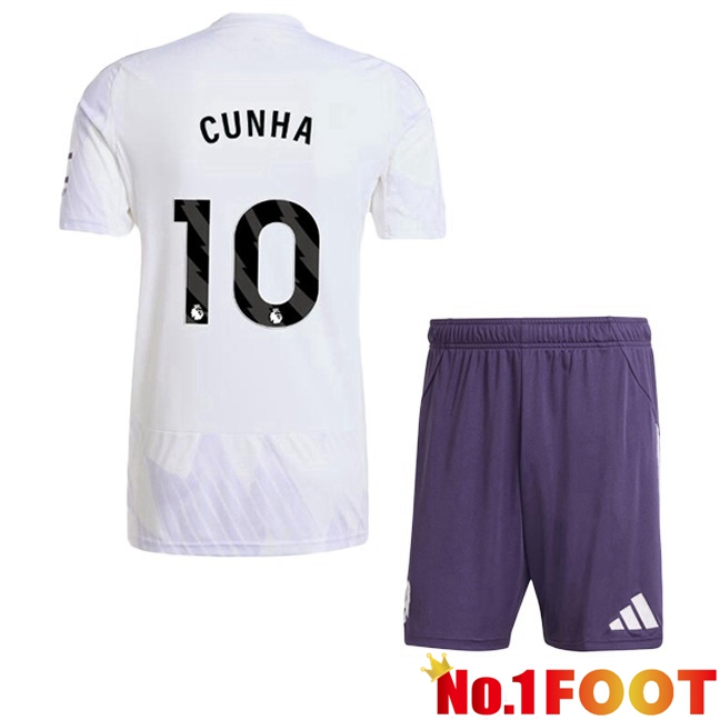 Manchester United (CUNHA 10) Kids Away Soccer Jersey White 2025/2026