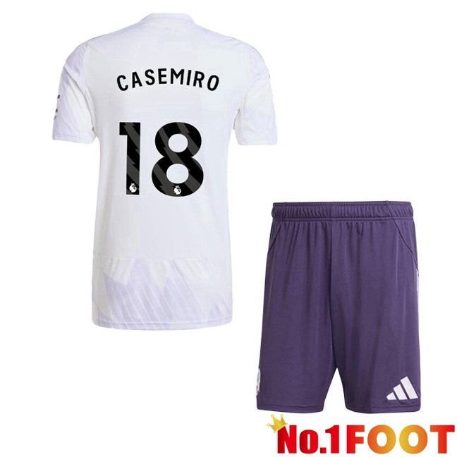 Manchester United (CASEMIRO 18) Kids Away Soccer Jersey White 2025/2026