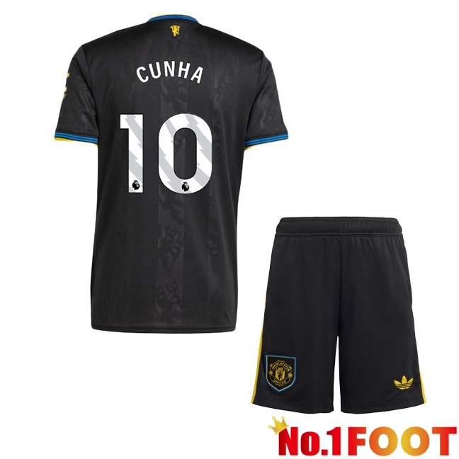 Manchester United (CUNHA 10) Kids Third Soccer Jersey Black 2025/2026