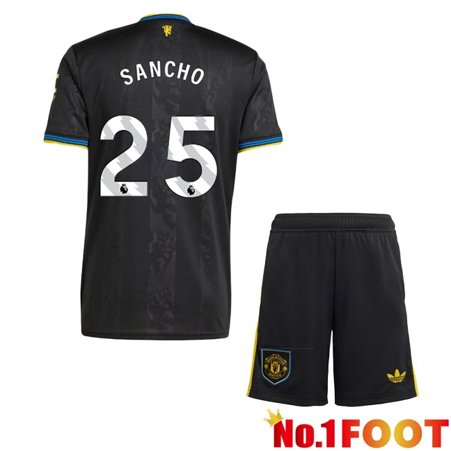 Manchester United (SANCHO 25) Kids Third Soccer Jersey Black 2025/2026