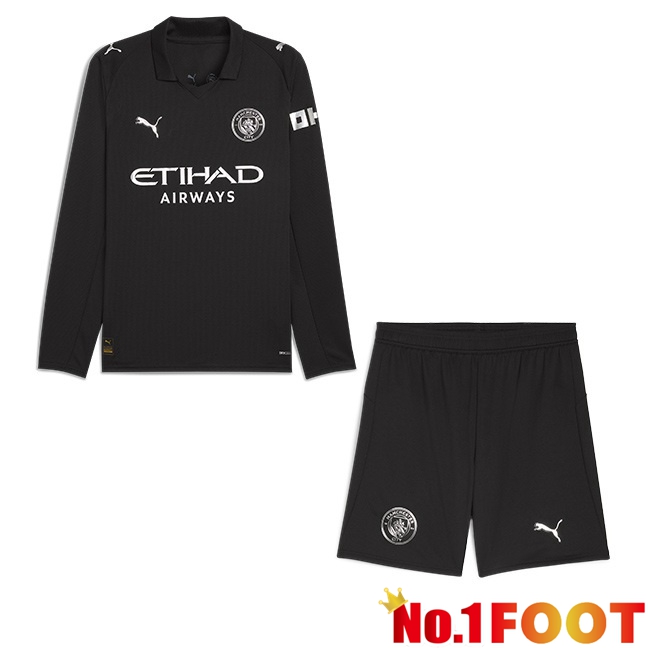Manchester City Kids Away Soccer Jersey Long sleeve Black 2025/2026